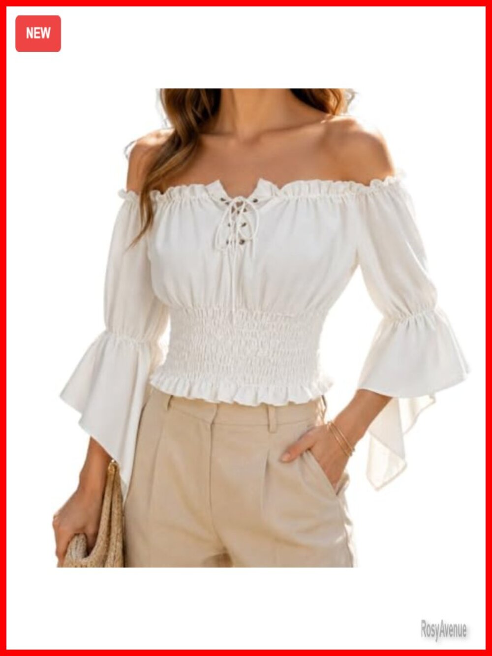 Renaissance Off Shoulder Bell Sleeve Lace-Up Crop Blouse